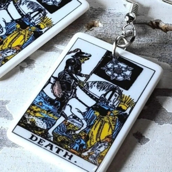 Mystical Tarot Card Death Transformation Oracle Archetype Lightweight Earrings - Picture 1 of 5